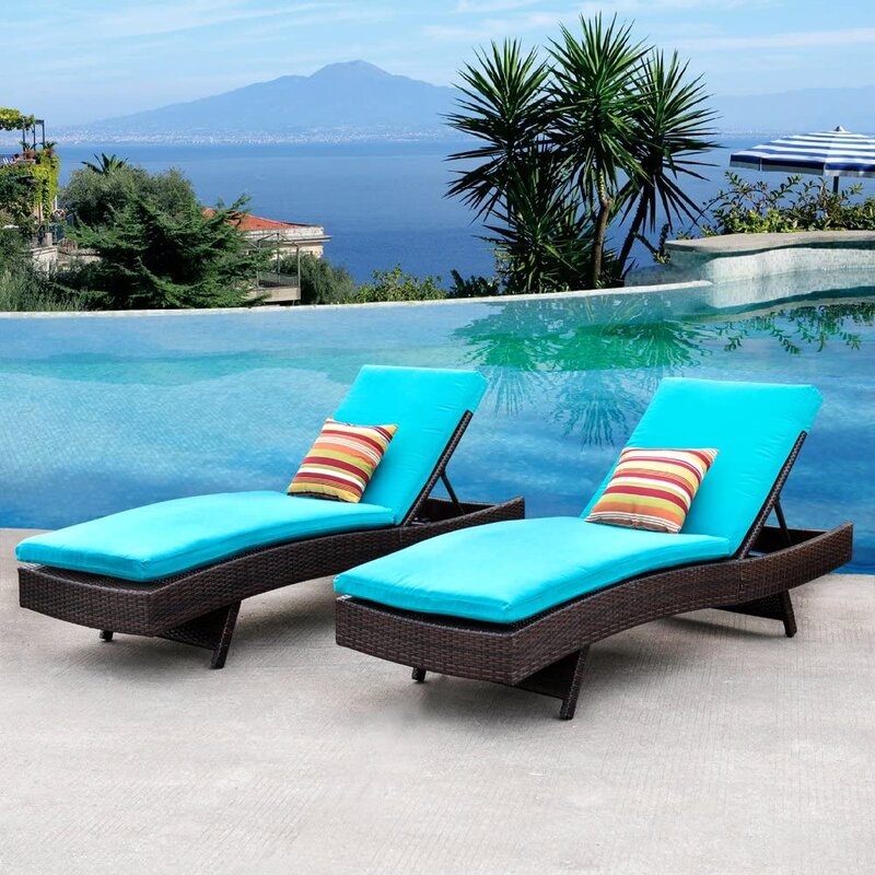 Ivy Bronx 2pcs Deluxe Patio Adjustable Resin Wicker Chaise Lounge Chair